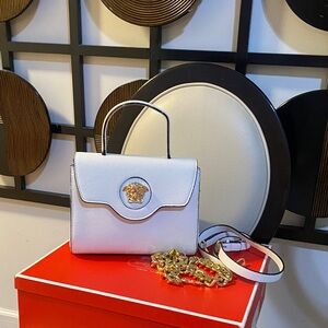 White Crossbody Bag with Gold Chain